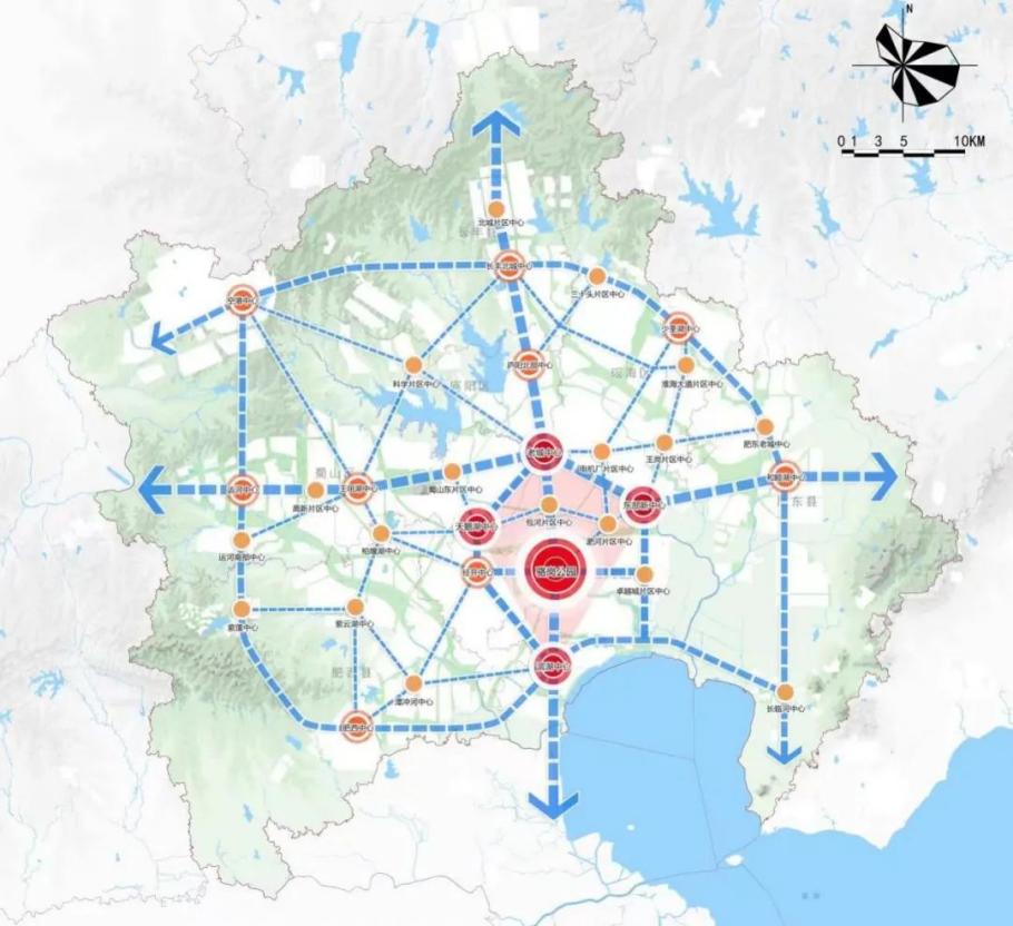 合肥市1核4中心9副中心城市空间布局规划图。肥西县委宣传部供图